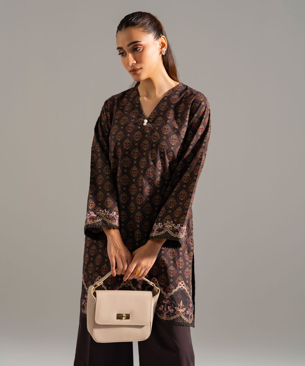 Women's RTW Lawn Embroidered Brown 2 Piece Suit