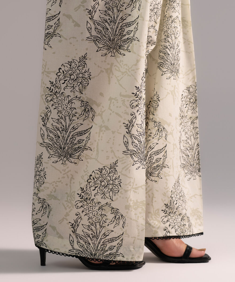 Women's RTW Cambric Printed Off White Shalwar