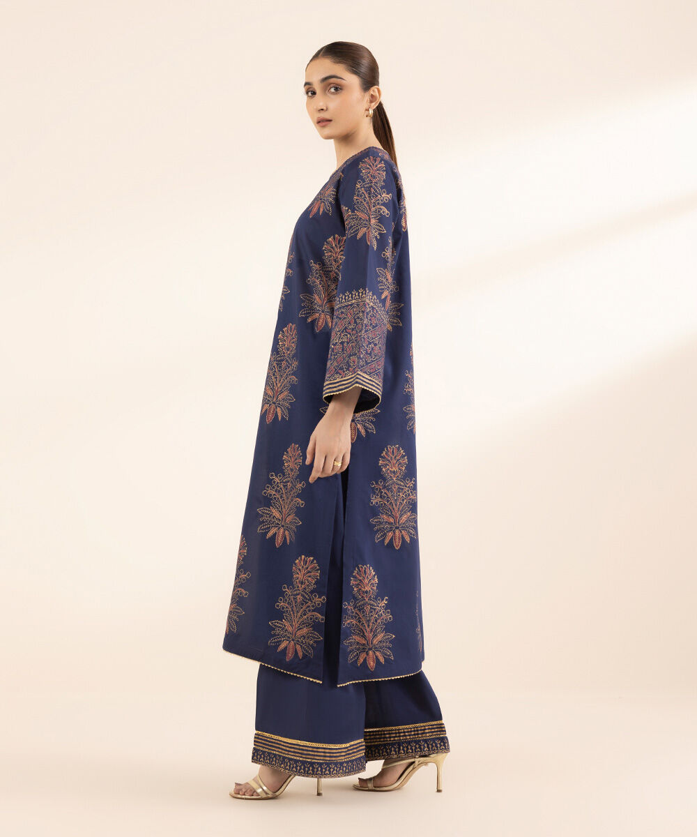 Women's RTW Lawn Blue Printed A-Line Shirt