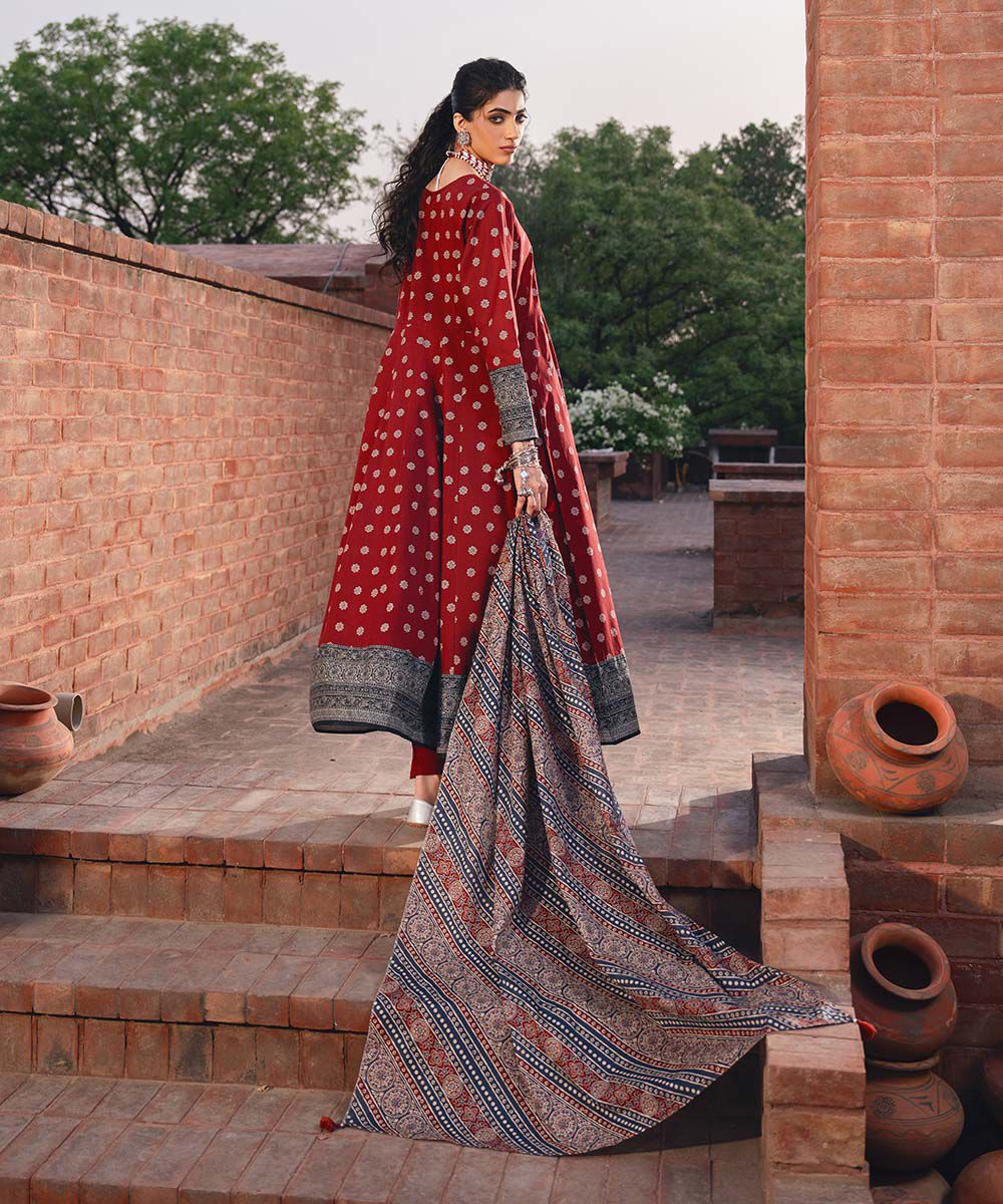 Women's RTW Lawn Red Printed Peshwas