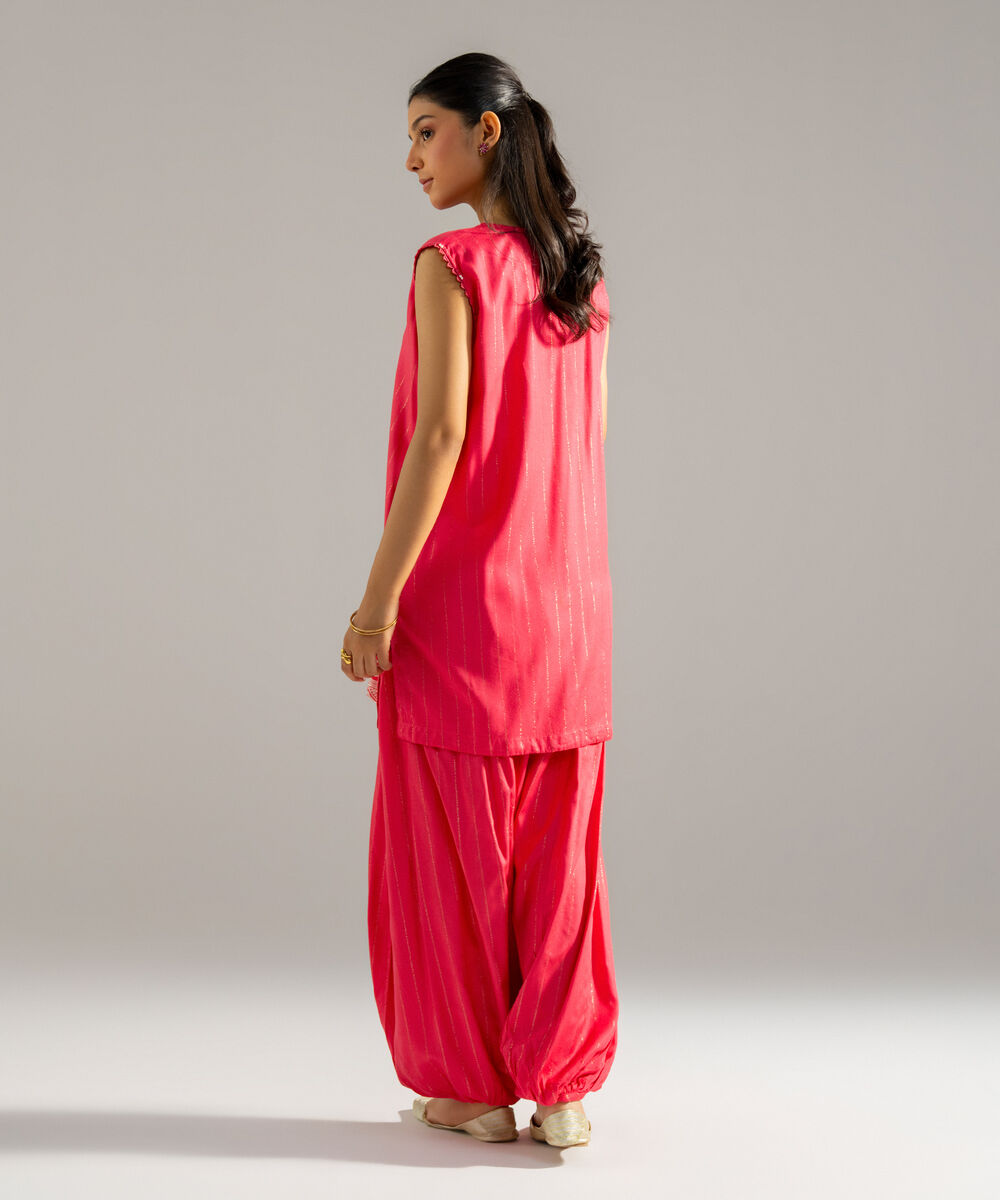 Women's RTW Dobby Crepe Lurix Solid Embroidered Pink Straight Shirt