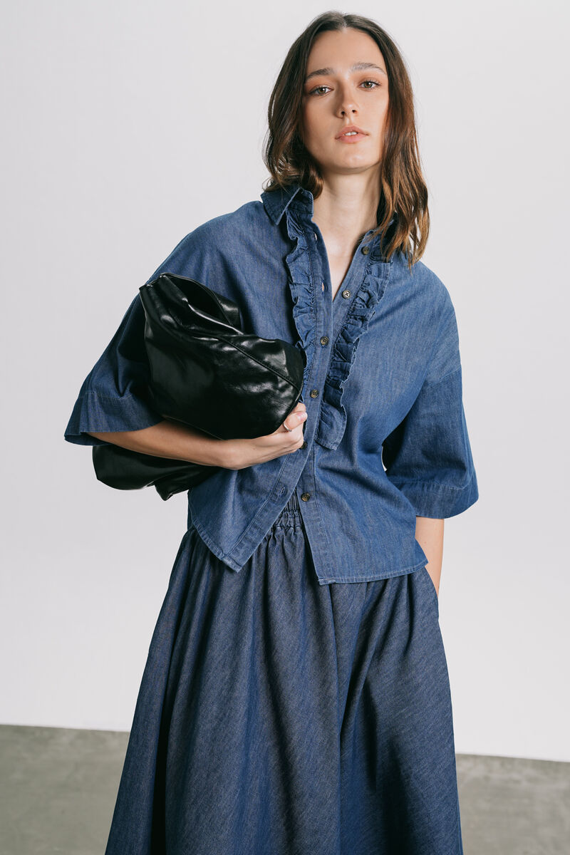 Denim Shirt With Neck Frill