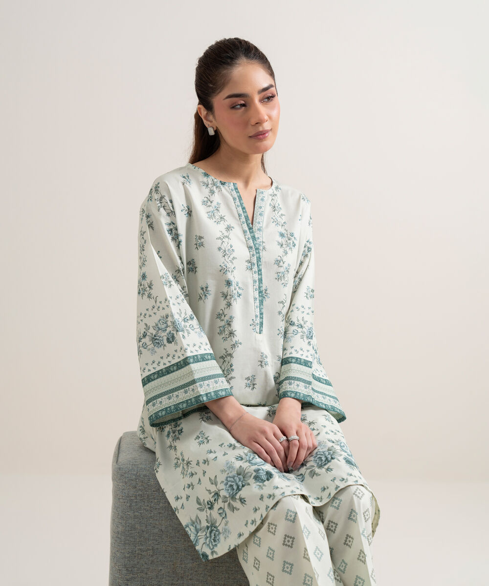 Women's Unstitched Lawn Printed Off White 2 Piece Suit