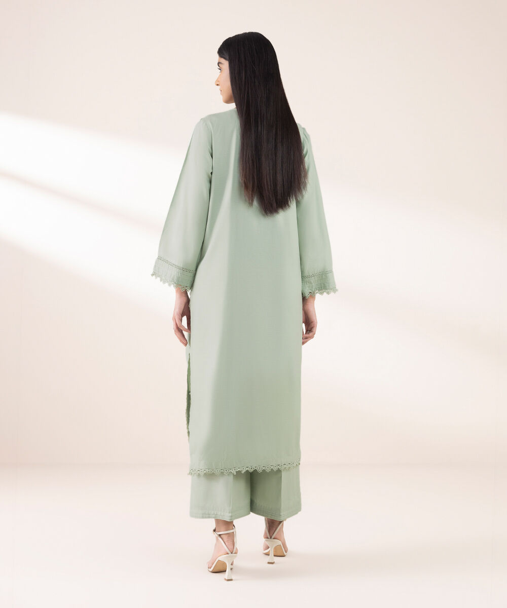 Women's RTW Lawn Green Embroidered A-Line Shirt