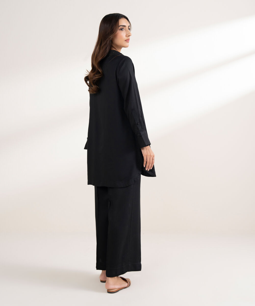 Women's RTW Bedford Solid Button Down Black Shirt