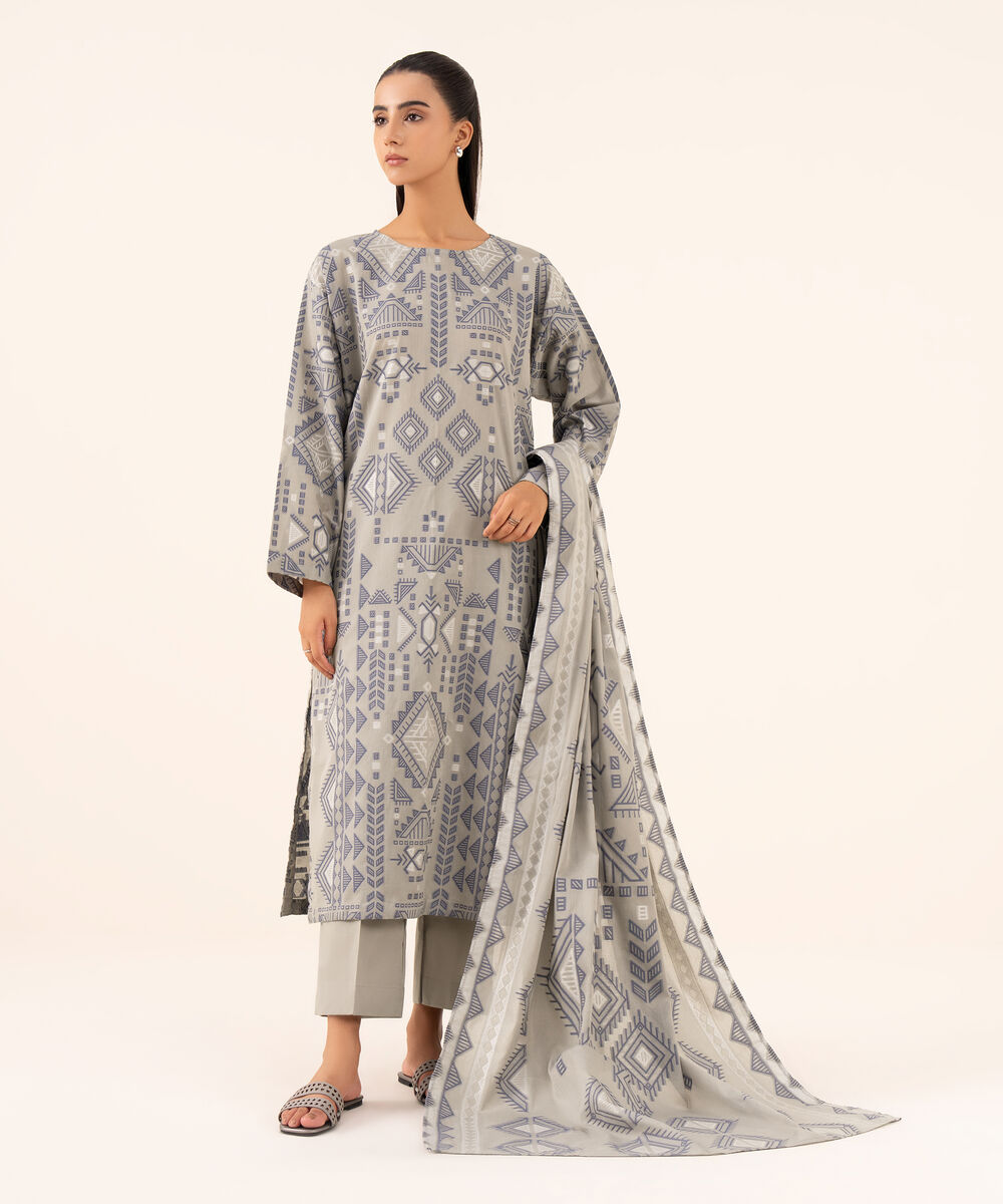 Extra Weft Jacquard Grey Solid Dupatta