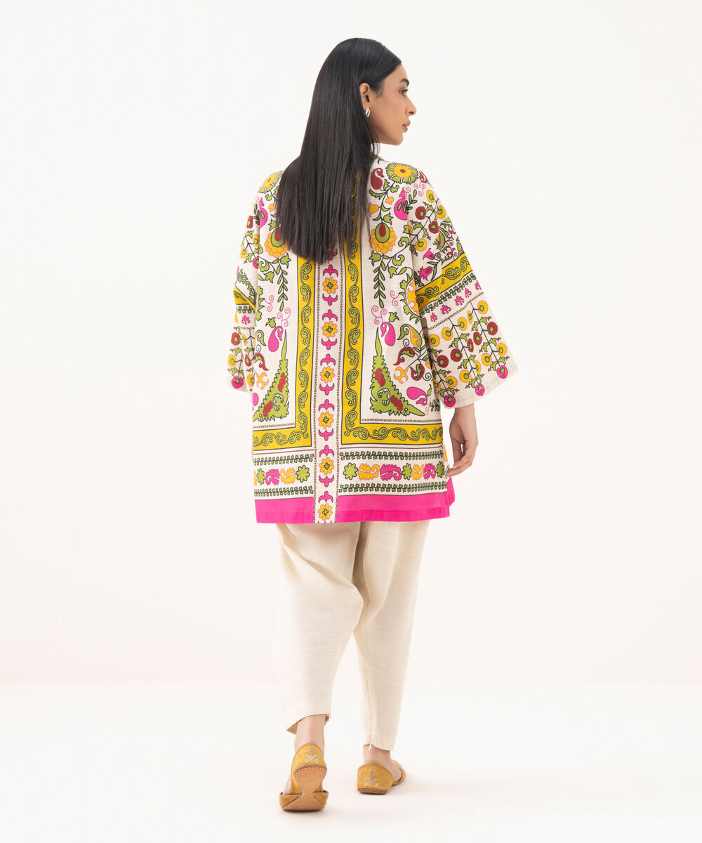 Women's RTW Light Khaddar Printed Off White Drop Shoulder Shirt