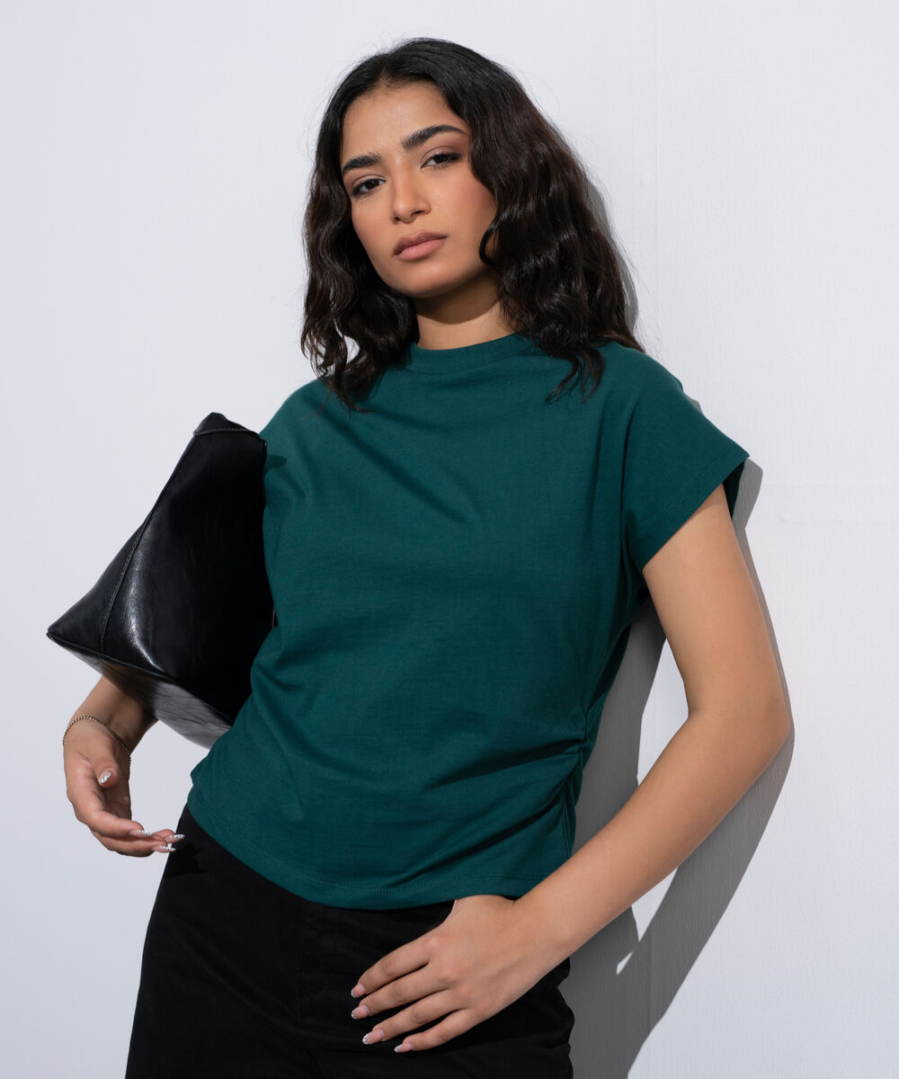 Women's Green Cinched Waist T-Shirt