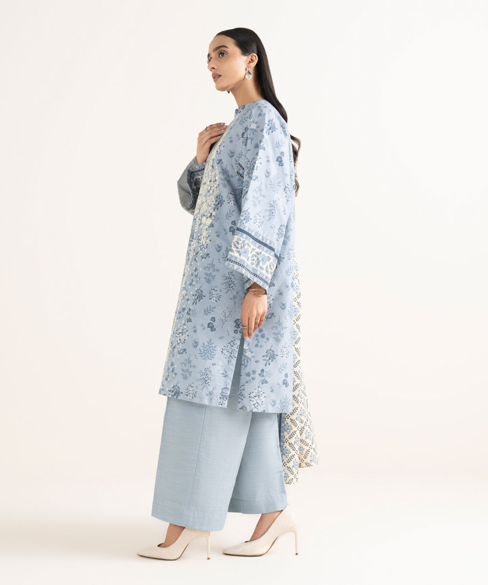 Women's Unstitched Khaddar Embroidered Blue 2 Piece Suit