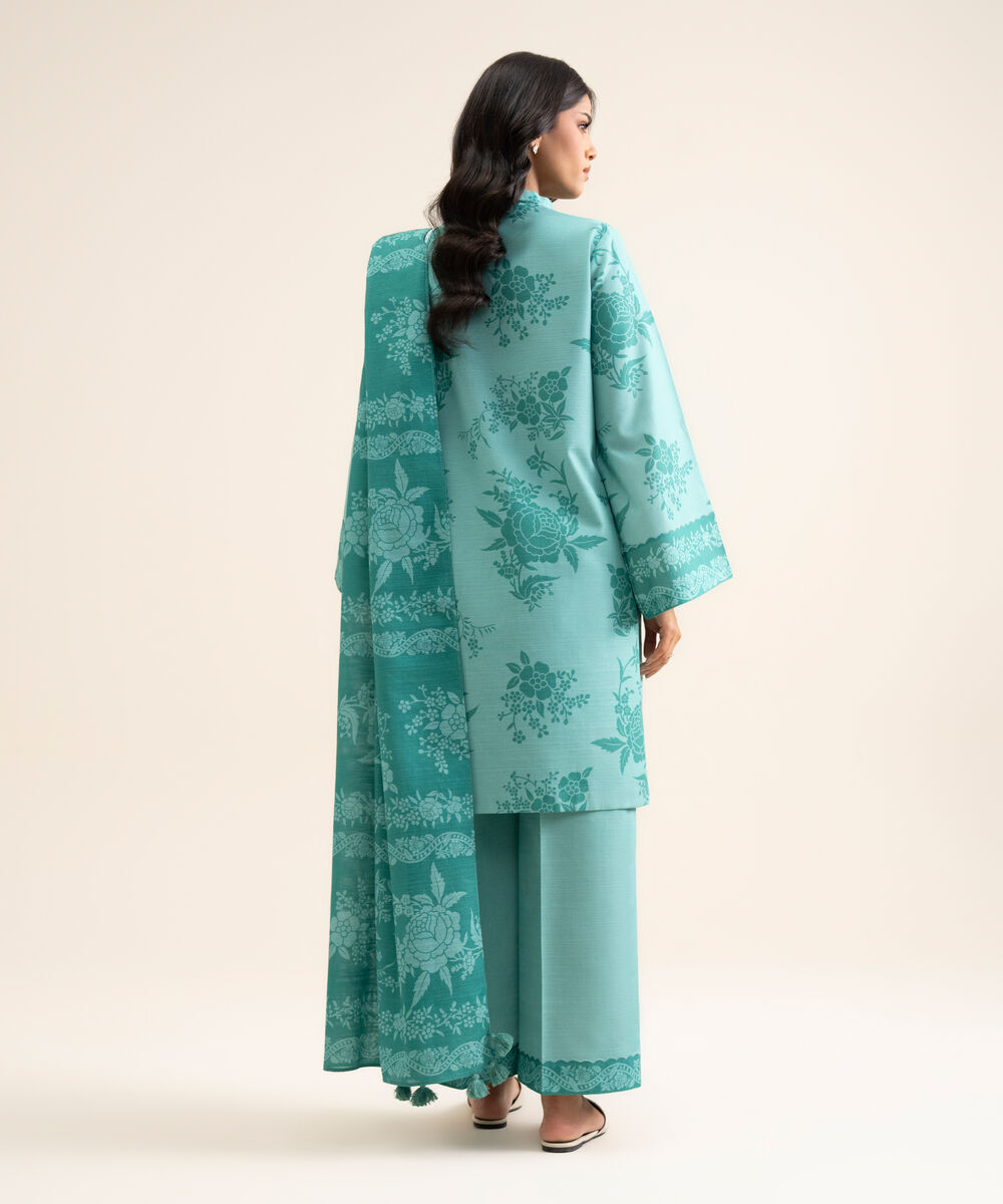 Women's Unstitched Light Khaddar Printed Blue 3 Piece Suit