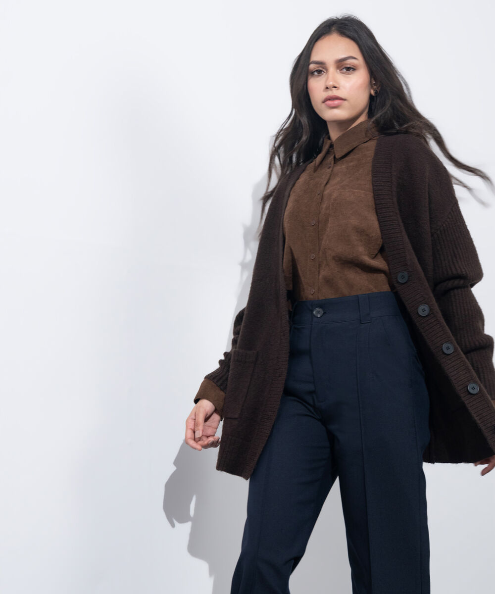 Women's Western Wear Brown Soft Touch Knit Cardigan