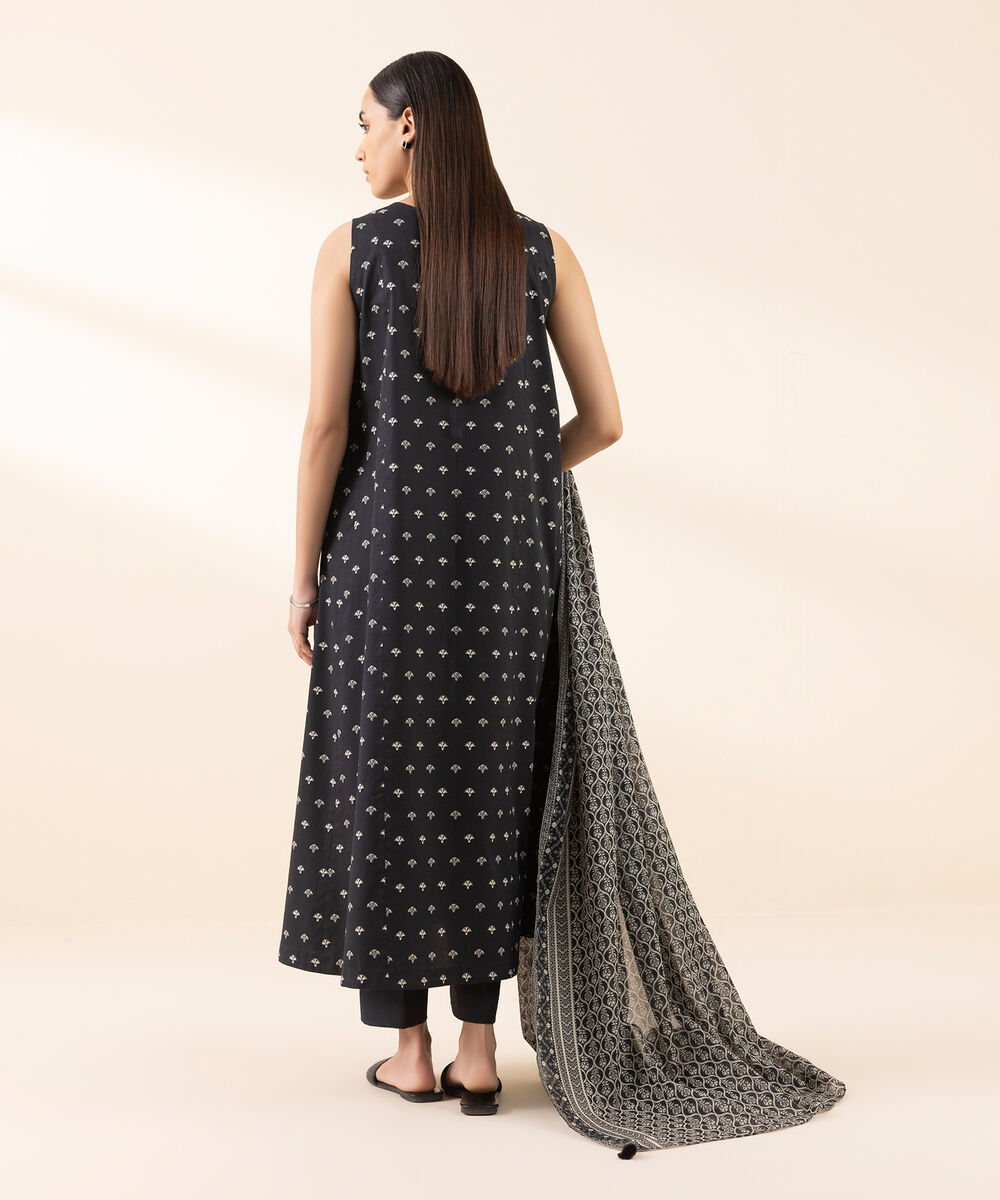 Women's Unstitched Lawn Printed Black 3 Piece Suit