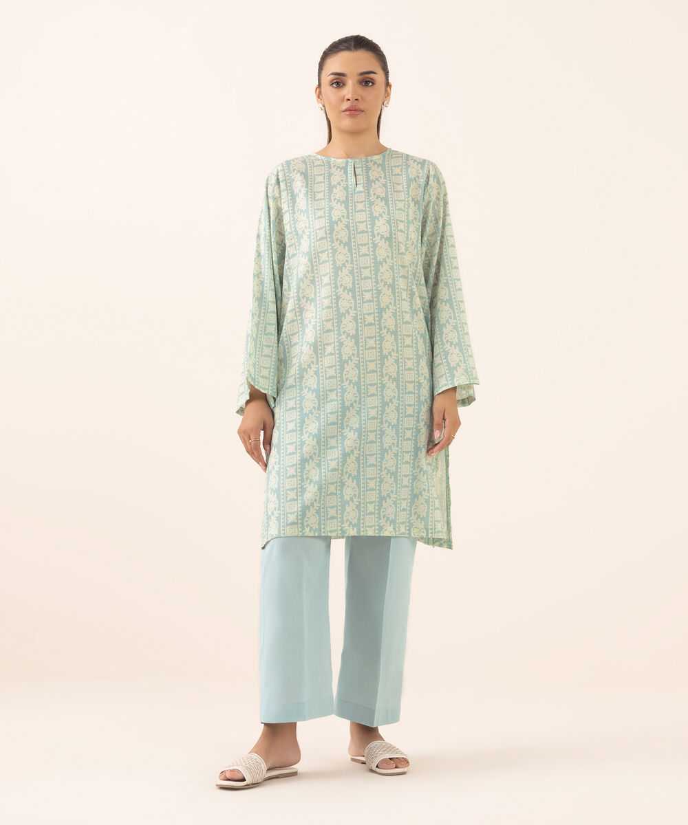 Women's RTW Dobby Blue Printed Boxy Shirt