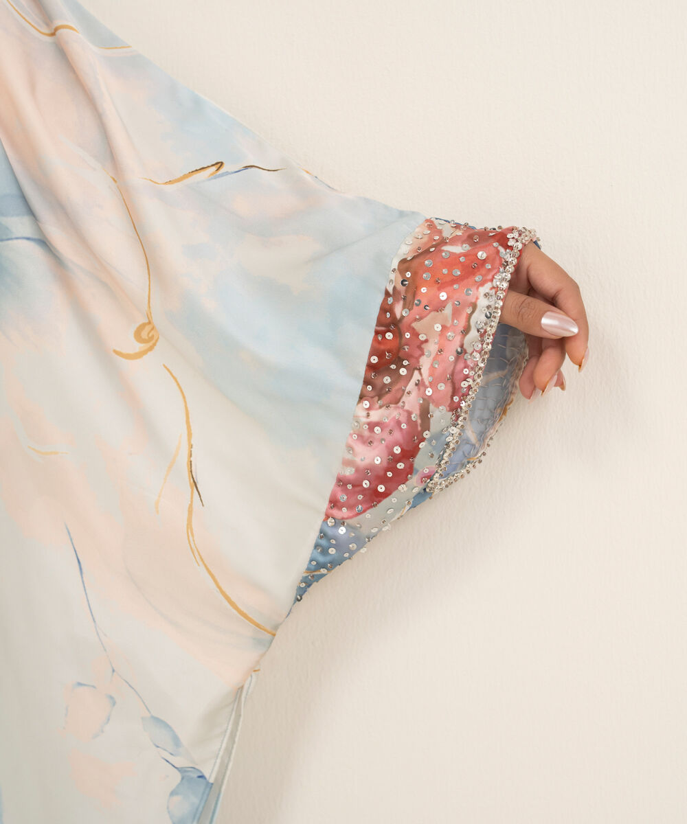 Women's RTW Blended Satin Printed Multi 2 Piece Suit