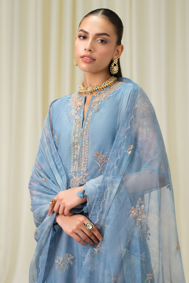 3 Piece - Embroidered Net Suit