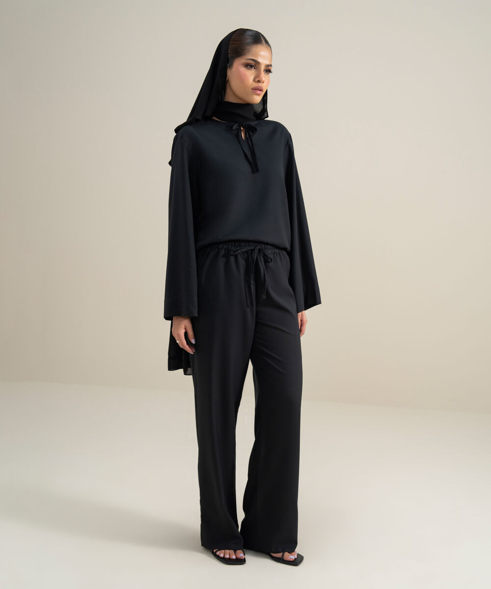 Women's Polyester Black Modest Trousers