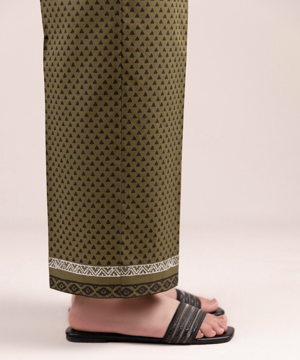Women's Pret Cambric Printed Green Straight Pants