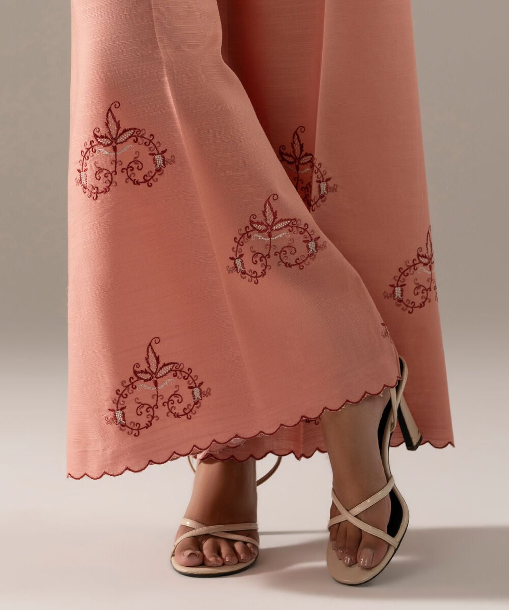 Women's RTW Khaddar Solid Pink Flared Pants