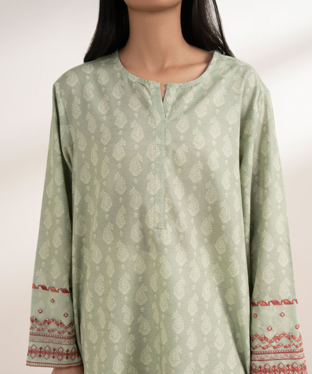 Women's RTW Light Khaddar Embroidered Green 2 Piece Suit