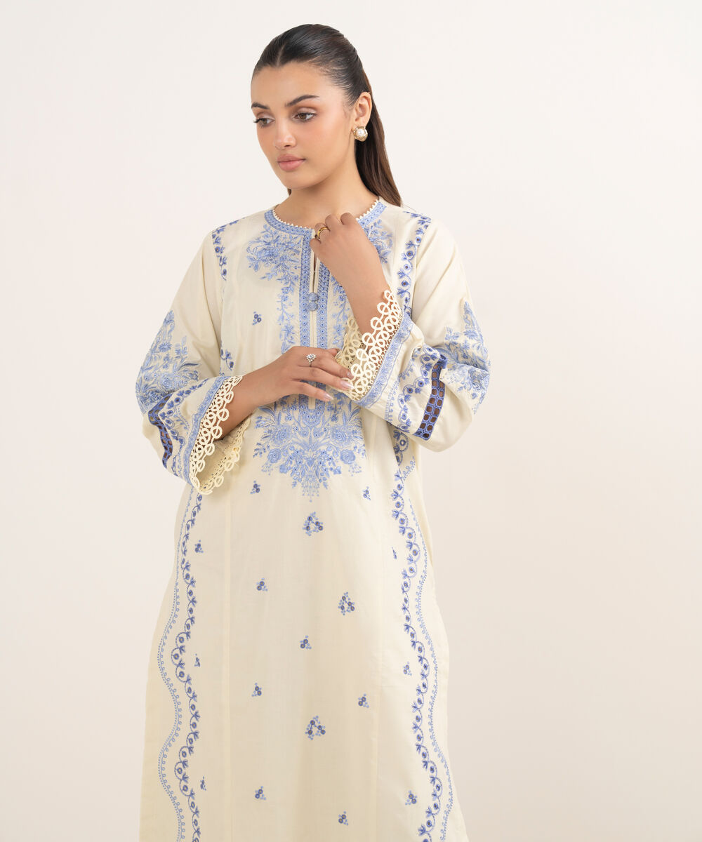 Women's RTW Cambric Off White Dyed Aline Shirt