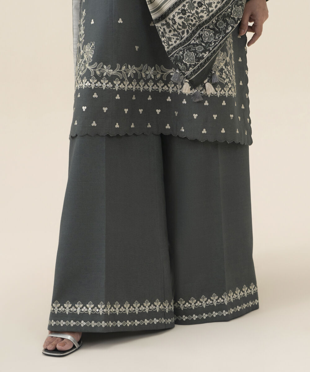 Women's Unstitched Lawn Embroidered Grey 3 Piece Suit
