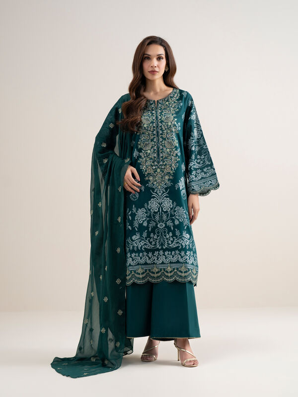 3 Piece - Embroidered Jacquard Suit