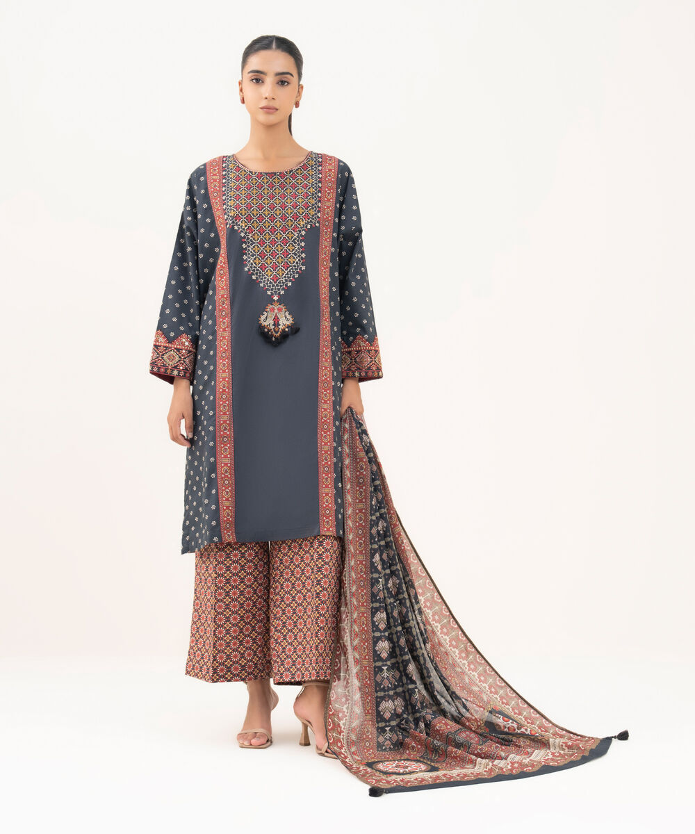 Women's RTW Cambric Black Embroidered Drop Shoulder Shirt