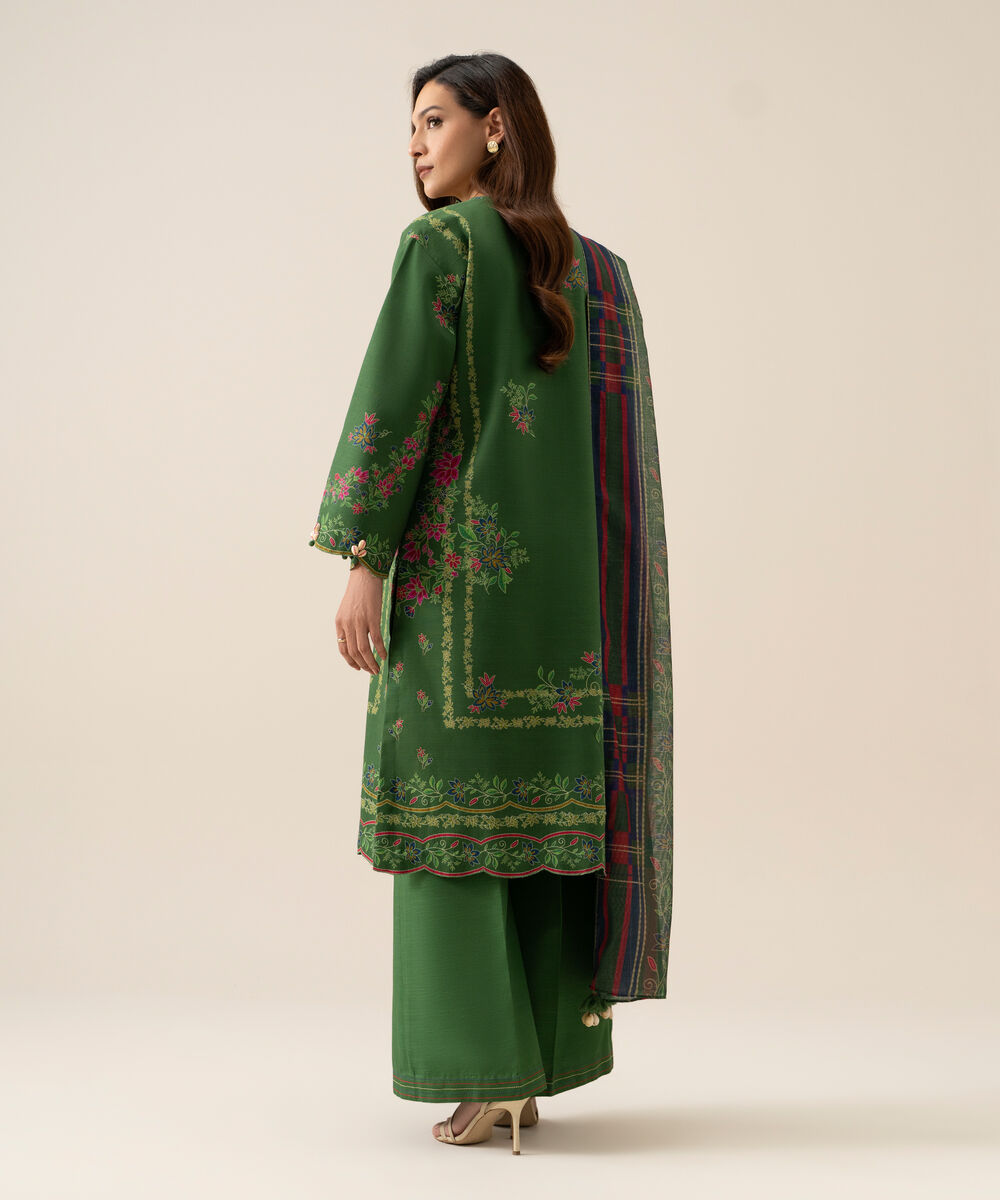 Women's Unstitched Light Khaddar Printed Green 3 Piece Suit