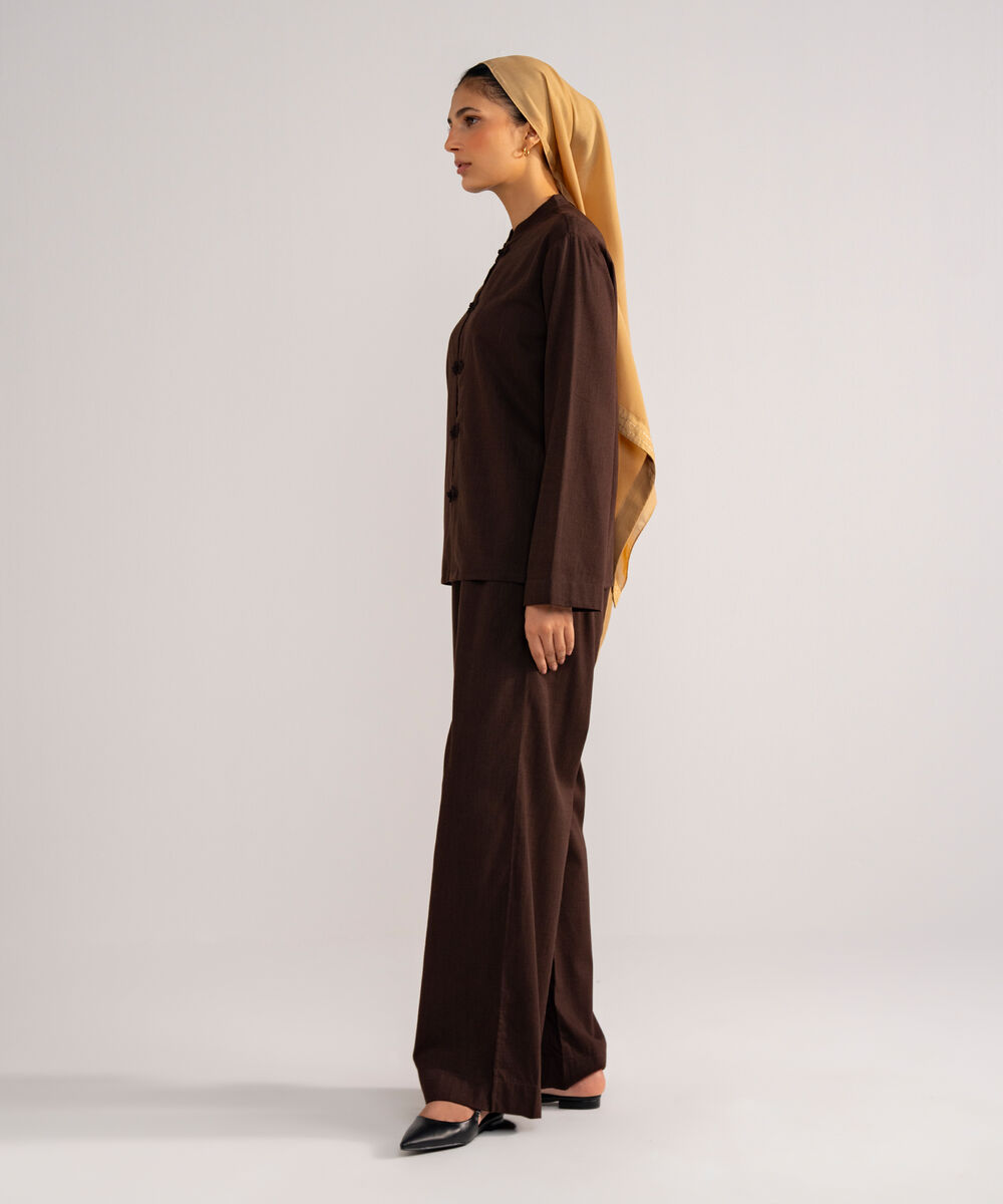 Women's Brown Mandarin Top