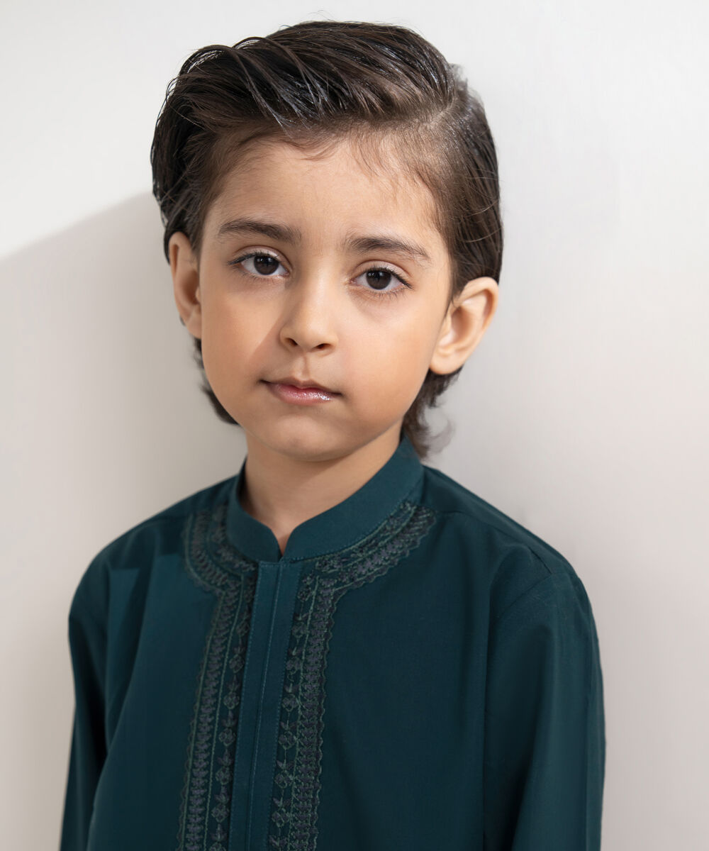 Boys Stitched 100% Cotton Teal Kurta