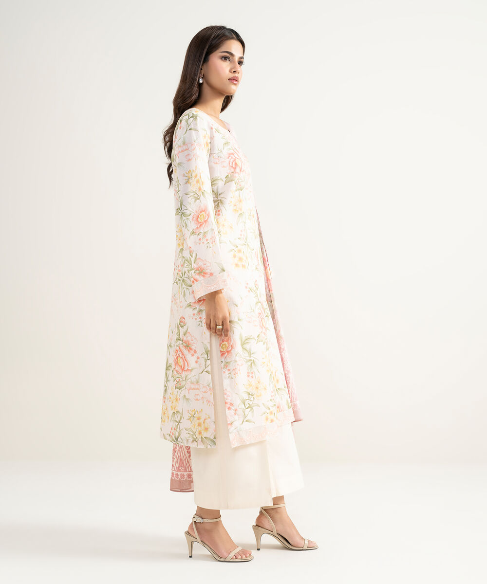 Women's Unstitched Lawn Embroidered Light Pink 2 Piece Suit