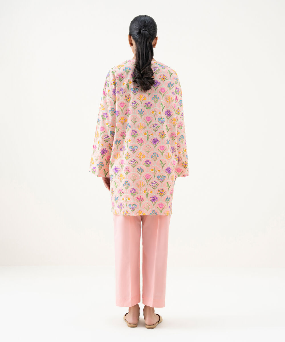 Women's RTW Cambric Printed Pink Drop Shoulder Shirt