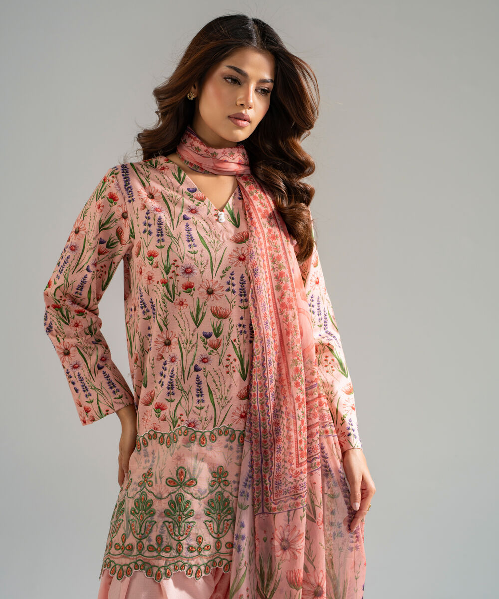 Women's RTW Dobby Embroidered Pink 3 Piece Suit