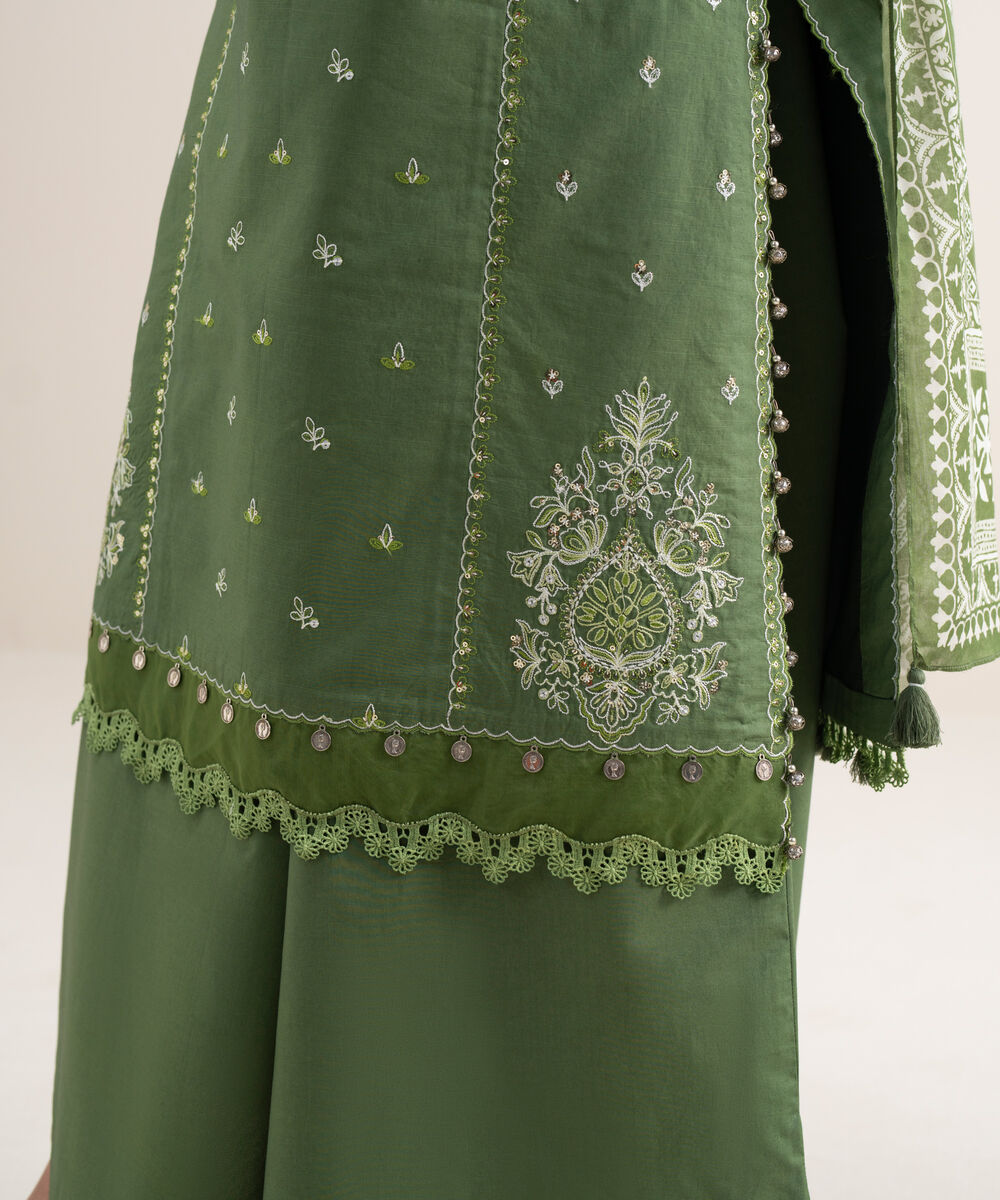 Women's Unstitched Lawn Embroidered Green 3 Piece Suit