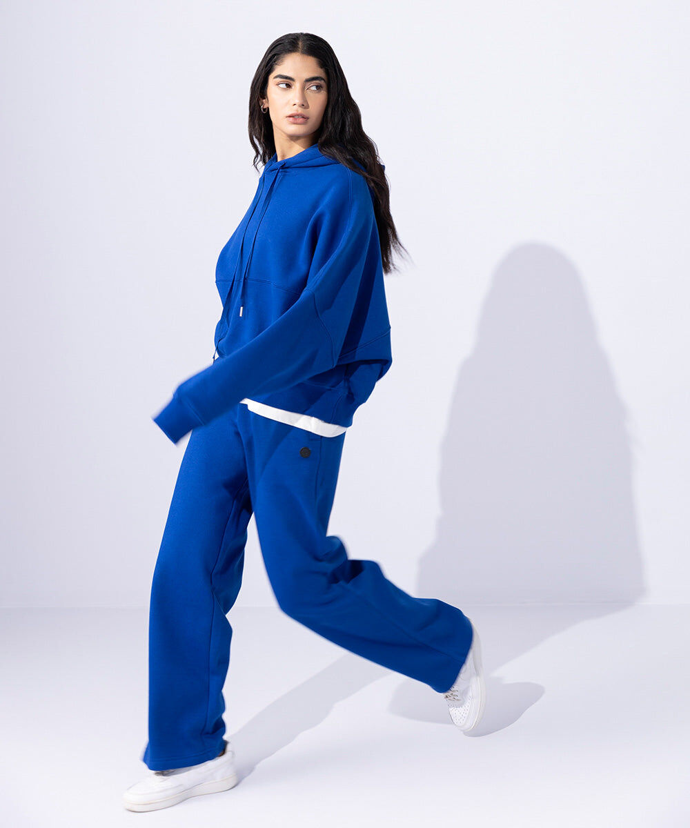 Woman - Blue Fleece Hoodie with Waist Panel