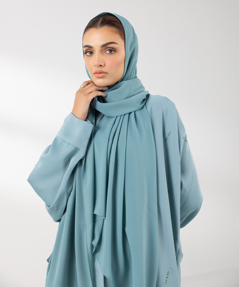 Woman - Blue Button Through Abaya Set
