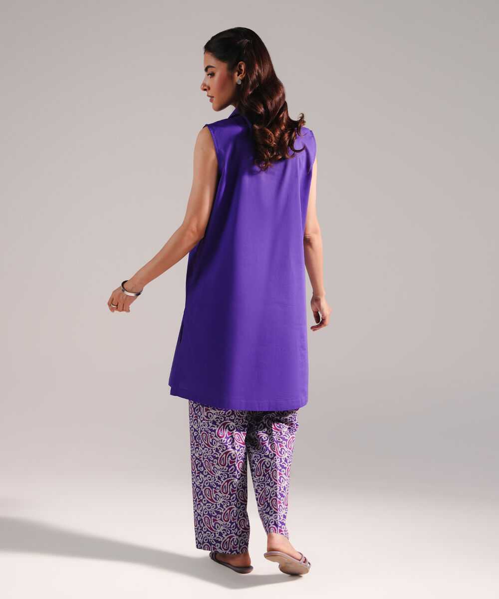 Women's RTW Crosshatch Embroidered Purple Straight Shirt