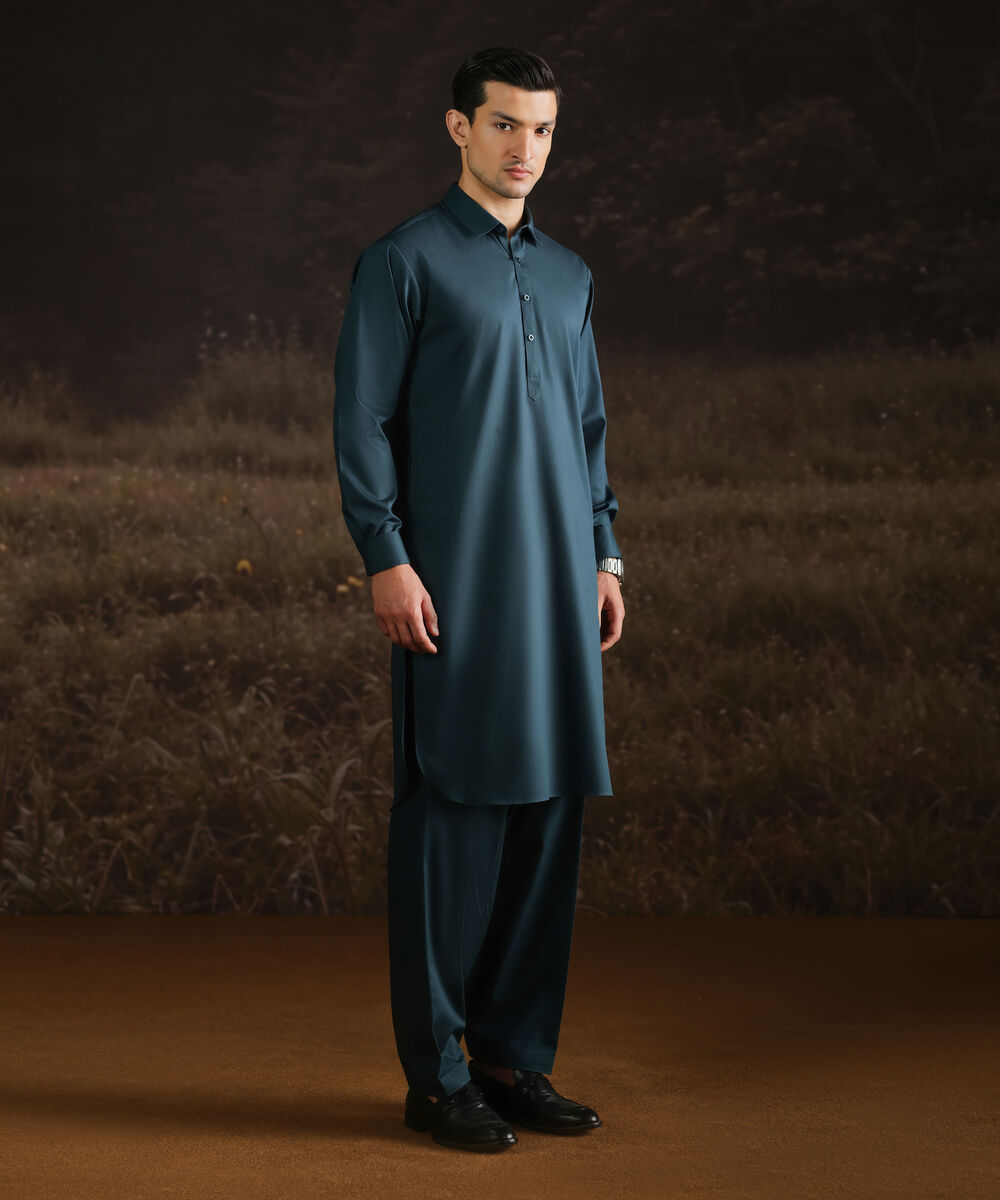 Men Unstitched Cotton Blue Full Suit Fabric