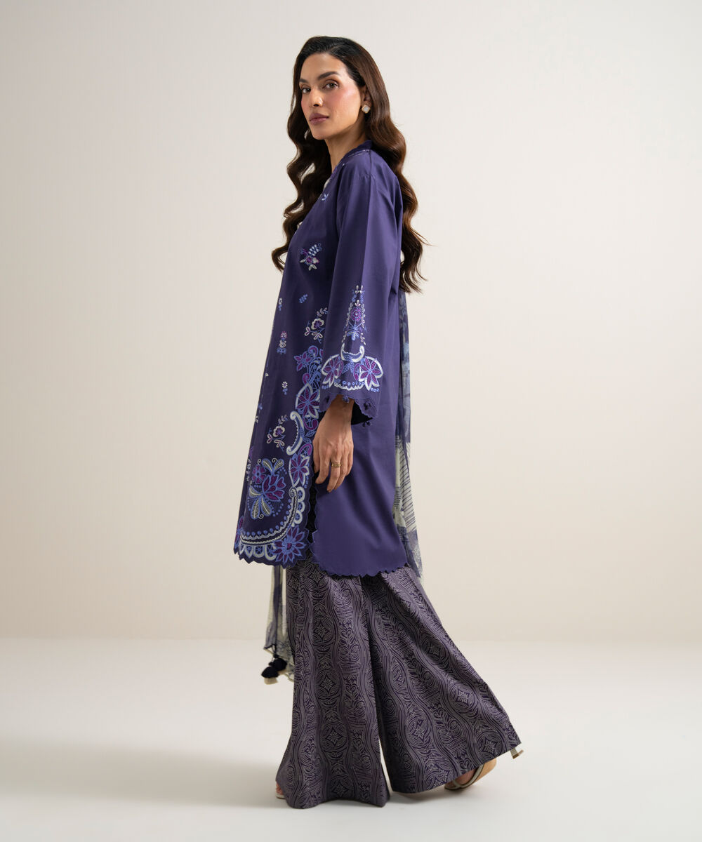 Women's Unstitched Textured Lawn Embroidered Blue  3 Piece Suit