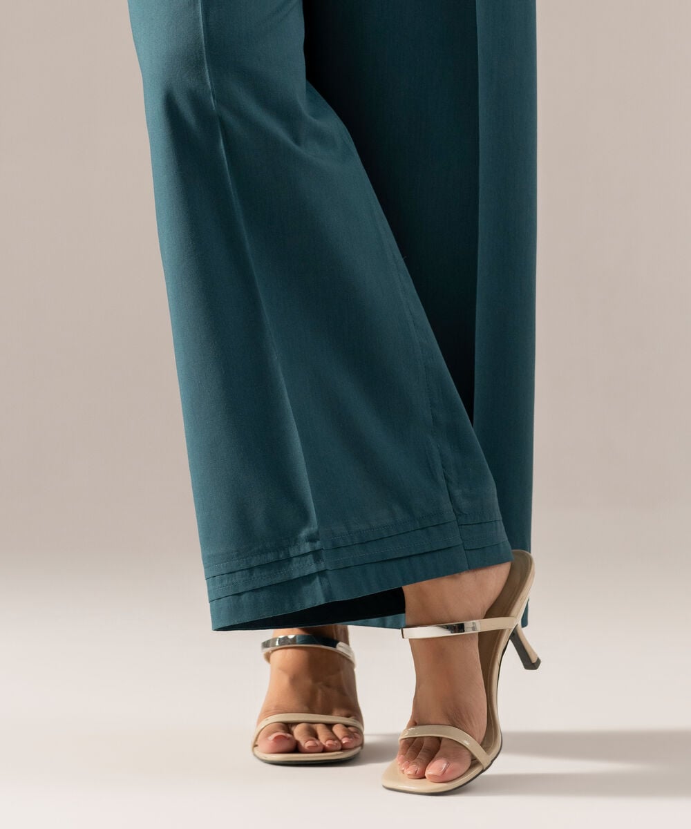 Women's RTW Solid Teal Cotton Viscose Culottes