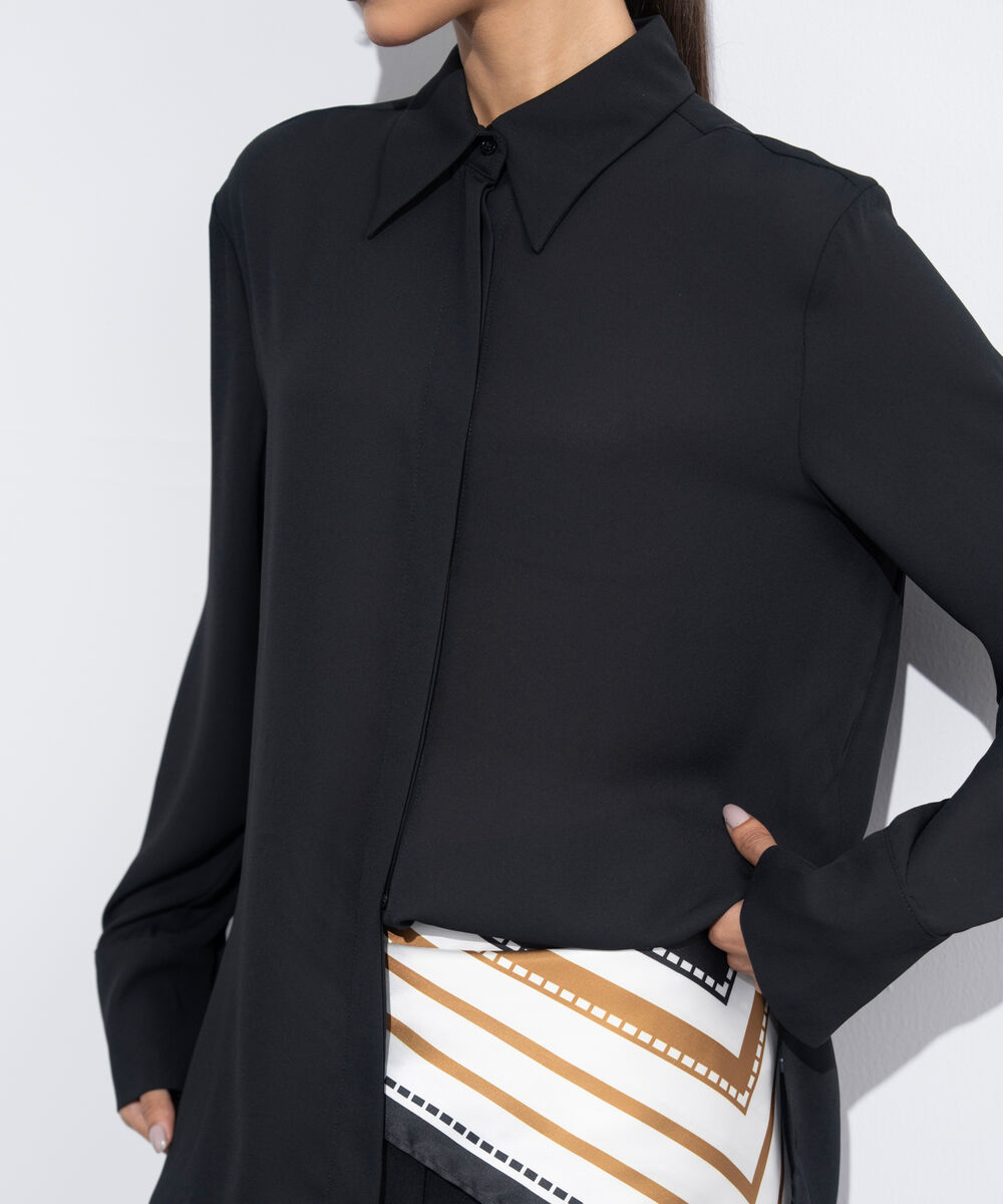 Women's Western Wear Black Button Through Sheer Shirt