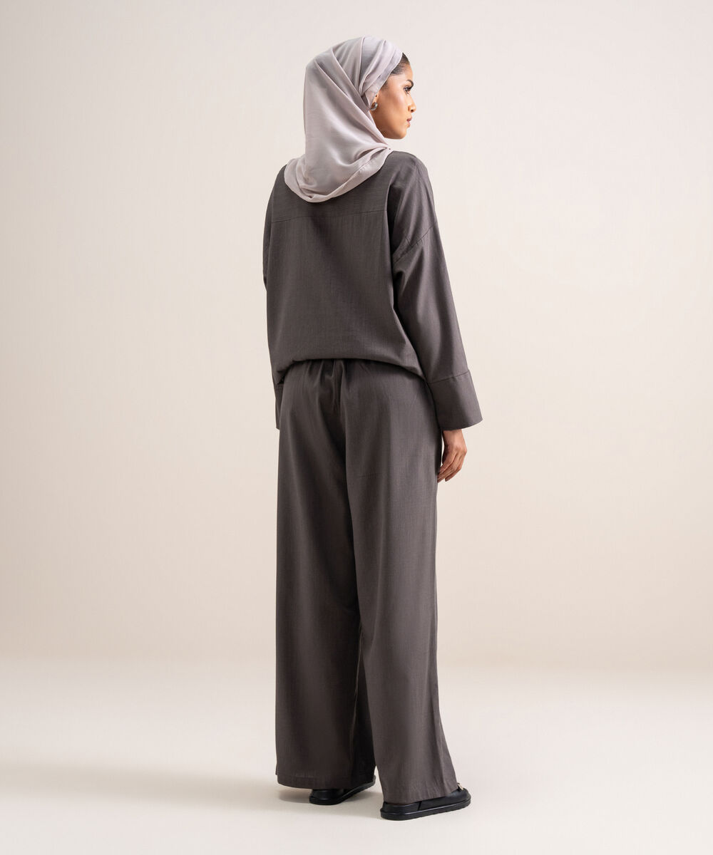 Women's Grey Loose-Fit  Pleated Pants