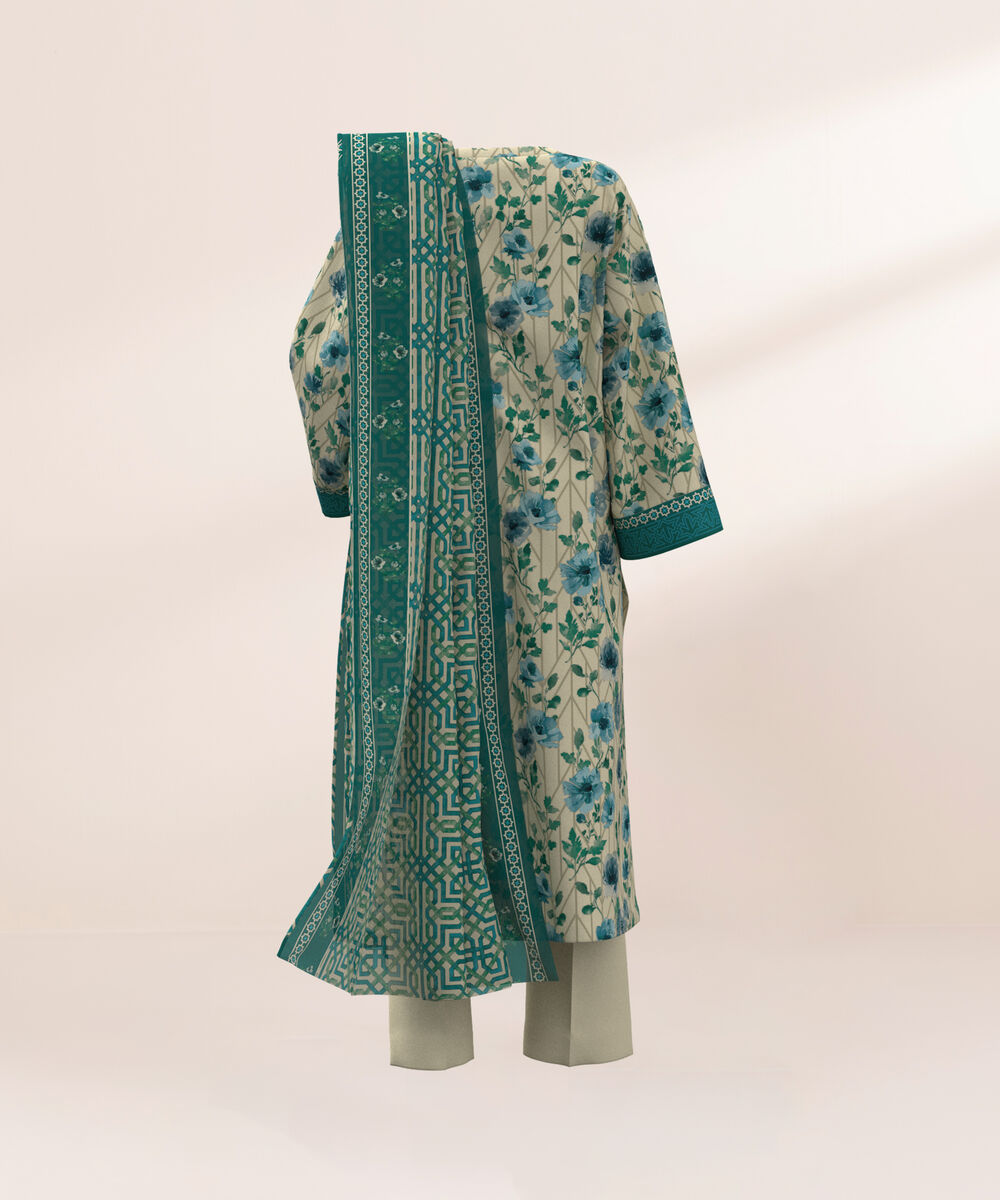 Women's Three Piece Printed Mauve Lawn Suit