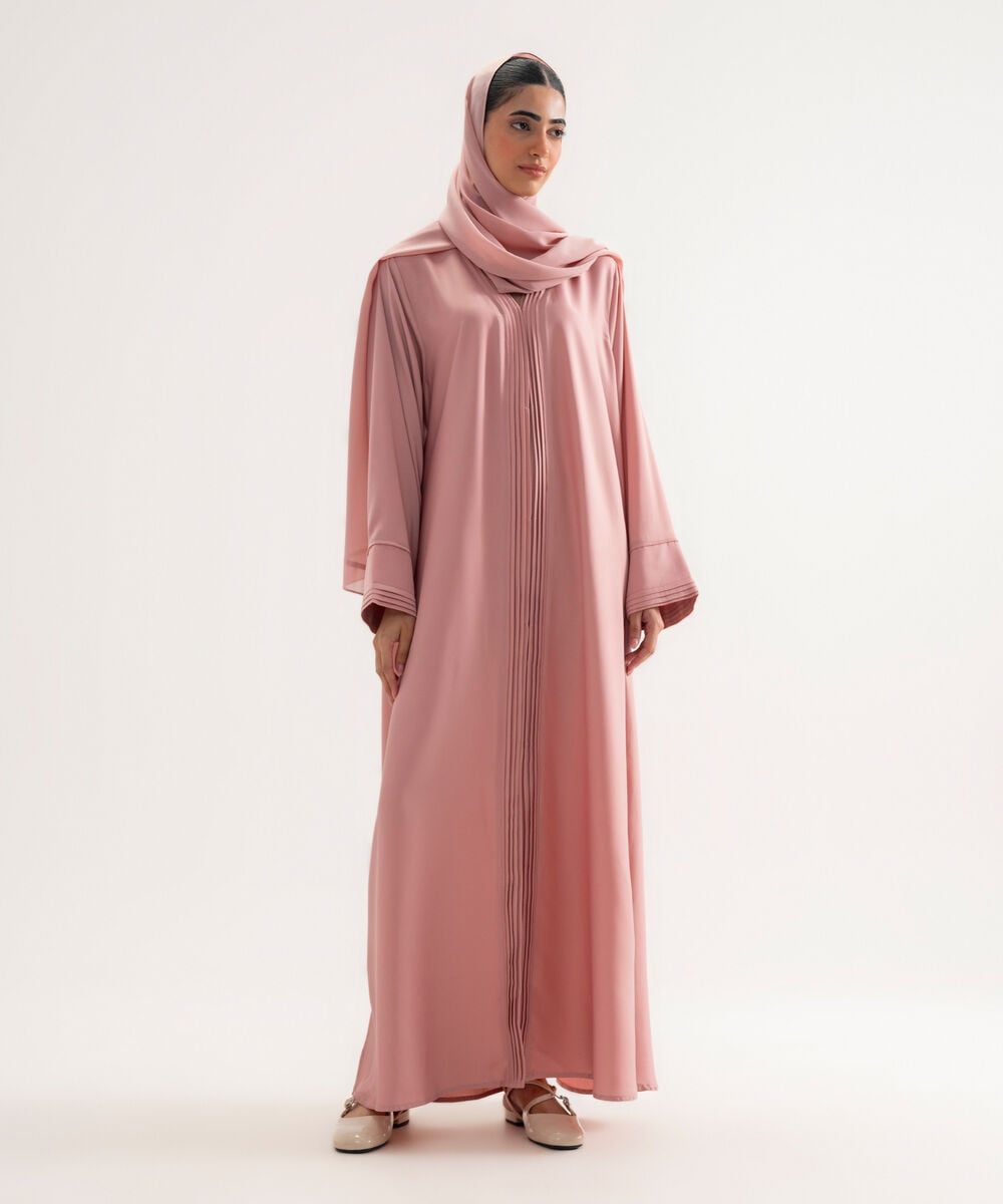 Women's Polyester Pink Regular Abaya Set