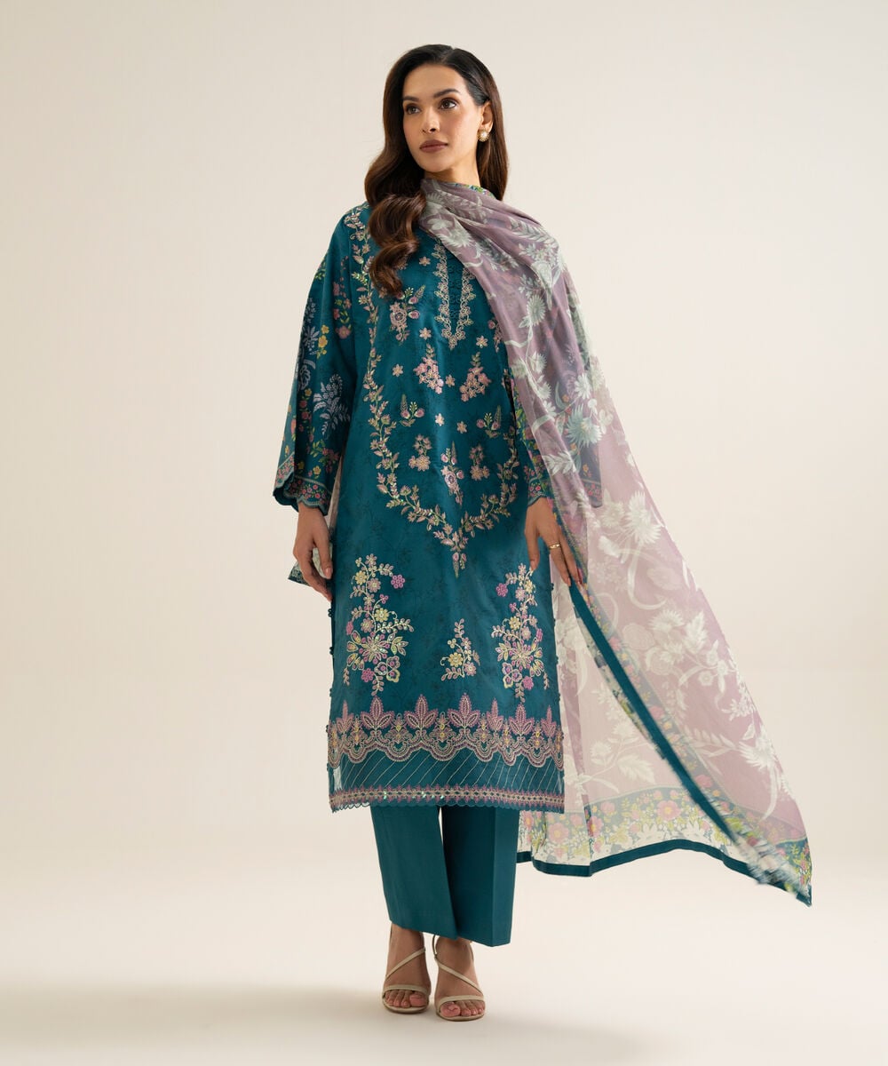 3 Piece - Embroidered Cotton Suit