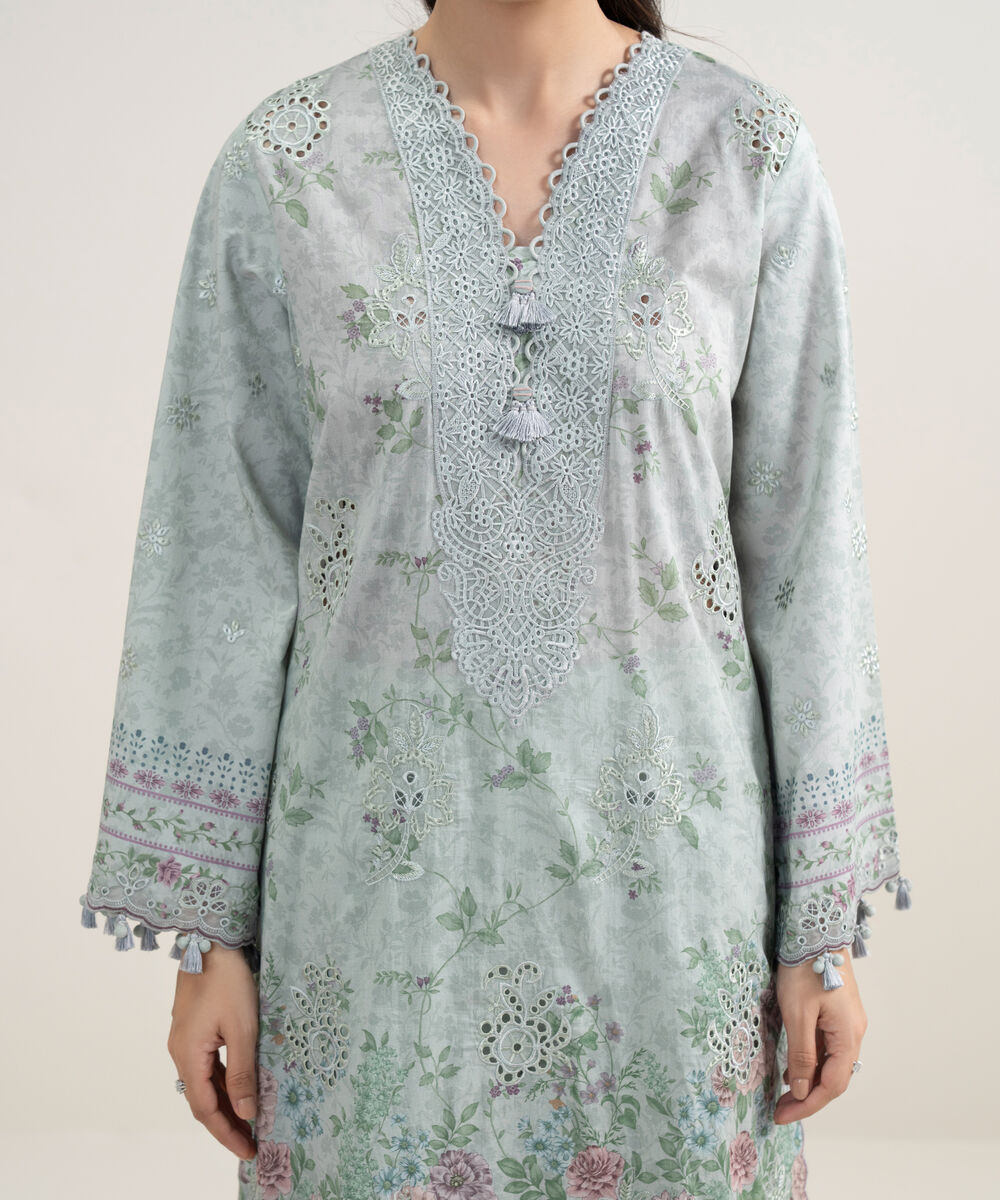 Women's Unstitched Fine Lawn Embroidered Grey 3 Piece Suit