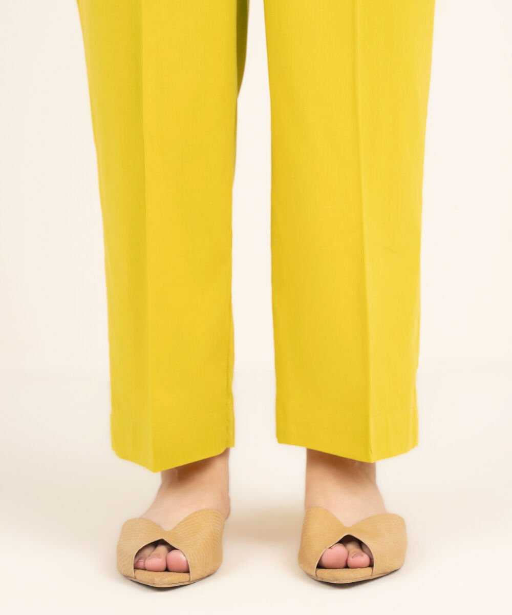 Women's RTW Cambric Solid Yellow Straight Pants