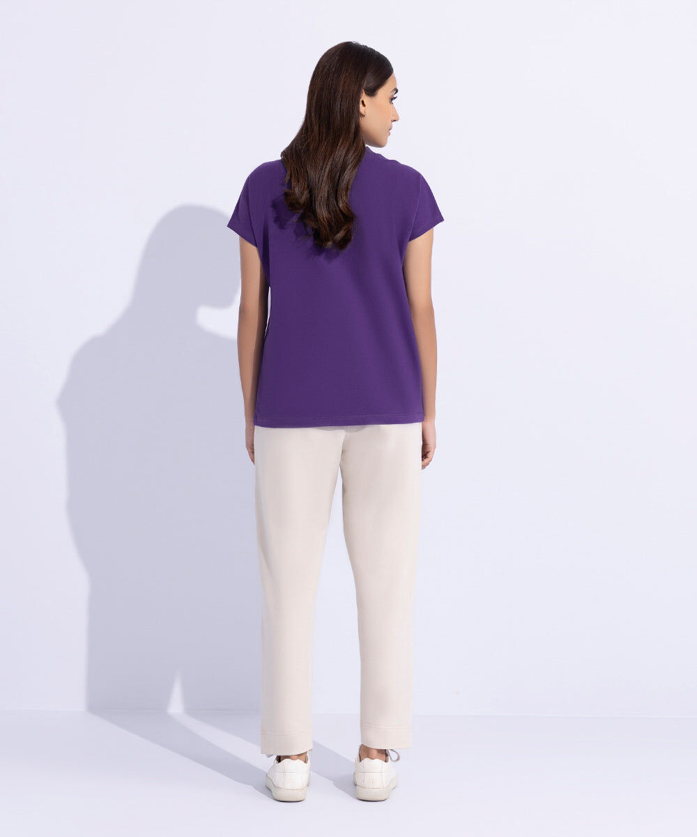 Women's Western Wear Purple T-Shirt With Kimono Sleeves.