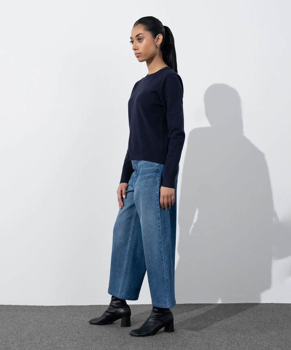 Women's Western Wear Navy Slim-Fit Knit Sweater