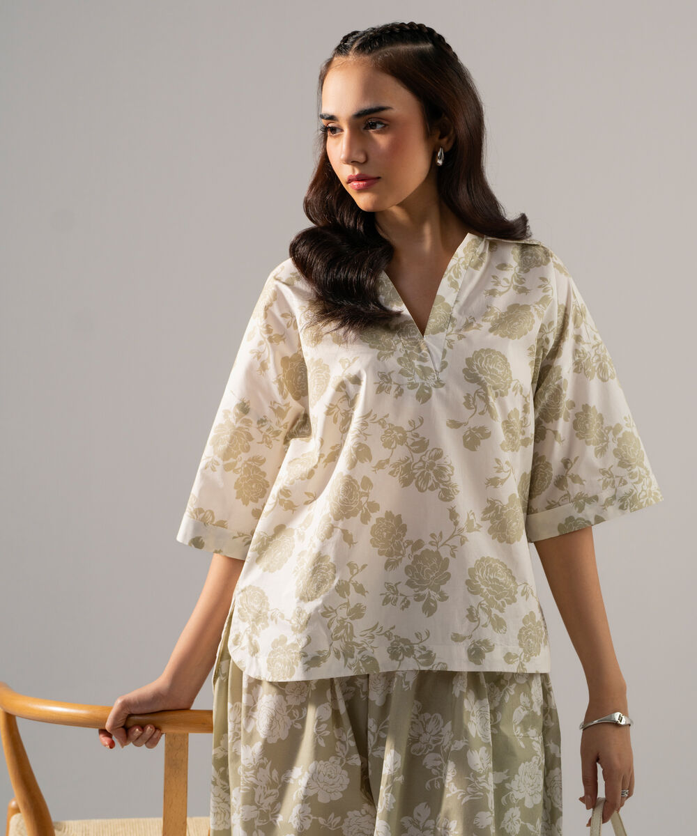 Women's RTW Poplin Printed White Top
